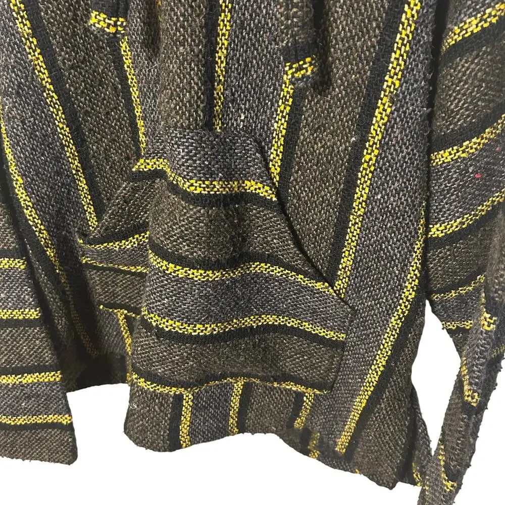 VTG Molina Baja Hoodie Charcoal Grey Yellow Striped Mexican Rug Hoodie Gorpcore